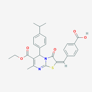 molecular formula C27H26N2O5S B329057 4-[(6-(ethoxycarbonyl)-5-(4-isopropylphenyl)-7-methyl-3-oxo-5H-[1,3]thiazolo[3,2-a]pyrimidin-2(3H)-ylidene)methyl]benzoic acid 