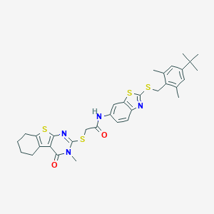 N-{2-[(4-tert-butyl-2,6-dimethylbenzyl)sulfanyl]-1,3-benzothiazol-6-yl}-2-[(3-methyl-4-oxo-3,4,5,6,7,8-hexahydro[1]benzothieno[2,3-d]pyrimidin-2-yl)sulfanyl]acetamide