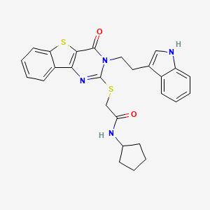 molecular formula C27H26N4O2S2 B3290629 N-cyclopentyl-2-[[3-[2-(1H-indol-3-yl)ethyl]-4-oxo-[1]benzothiolo[3,2-d]pyrimidin-2-yl]sulfanyl]acetamide CAS No. 866015-02-3