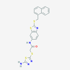 molecular formula C22H17N5OS4 B329066 2-[(5-amino-1,3,4-thiadiazol-2-yl)sulfanyl]-N-{2-[(1-naphthylmethyl)sulfanyl]-1,3-benzothiazol-6-yl}acetamide 