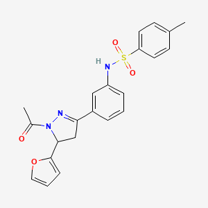 molecular formula C22H21N3O4S B3290730 N-{3-[1-acetyl-5-(furan-2-yl)-4,5-dihydro-1H-pyrazol-3-yl]phenyl}-4-methylbenzene-1-sulfonamide CAS No. 867042-55-5