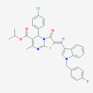 molecular formula C33H27ClFN3O3S B329077 isopropyl 5-(4-chlorophenyl)-2-{[1-(4-fluorobenzyl)-1H-indol-3-yl]methylene}-7-methyl-3-oxo-2,3-dihydro-5H-[1,3]thiazolo[3,2-a]pyrimidine-6-carboxylate 