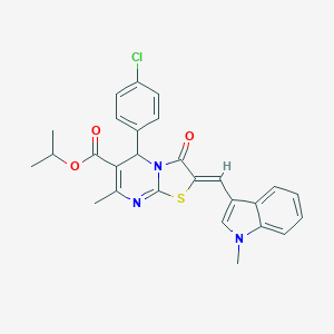 molecular formula C27H24ClN3O3S B329078 isopropyl 5-(4-chlorophenyl)-7-methyl-2-[(1-methyl-1H-indol-3-yl)methylene]-3-oxo-2,3-dihydro-5H-[1,3]thiazolo[3,2-a]pyrimidine-6-carboxylate 