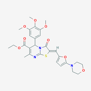 molecular formula C28H31N3O8S B329079 ethyl (2Z)-7-methyl-2-{[5-(morpholin-4-yl)furan-2-yl]methylidene}-3-oxo-5-(3,4,5-trimethoxyphenyl)-2,3-dihydro-5H-[1,3]thiazolo[3,2-a]pyrimidine-6-carboxylate 