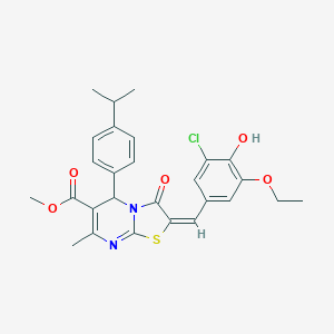molecular formula C27H27ClN2O5S B329084 methyl 2-(3-chloro-5-ethoxy-4-hydroxybenzylidene)-5-(4-isopropylphenyl)-7-methyl-3-oxo-2,3-dihydro-5H-[1,3]thiazolo[3,2-a]pyrimidine-6-carboxylate 