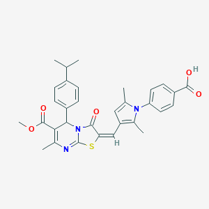 molecular formula C32H31N3O5S B329086 4-{3-[(5-(4-isopropylphenyl)-6-(methoxycarbonyl)-7-methyl-3-oxo-5H-[1,3]thiazolo[3,2-a]pyrimidin-2(3H)-ylidene)methyl]-2,5-dimethyl-1H-pyrrol-1-yl}benzoic acid 