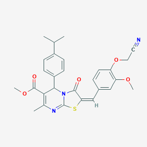 molecular formula C28H27N3O5S B329087 methyl 2-[4-(cyanomethoxy)-3-methoxybenzylidene]-5-(4-isopropylphenyl)-7-methyl-3-oxo-2,3-dihydro-5H-[1,3]thiazolo[3,2-a]pyrimidine-6-carboxylate 