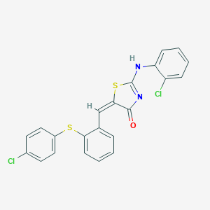 molecular formula C22H14Cl2N2OS2 B329091 (5E)-2-(2-chloroanilino)-5-[[2-(4-chlorophenyl)sulfanylphenyl]methylidene]-1,3-thiazol-4-one 