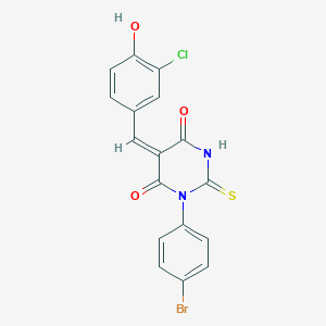 molecular formula C17H10BrClN2O3S B329094 1-(4-bromophenyl)-5-(3-chloro-4-hydroxybenzylidene)-2-thioxodihydro-4,6(1H,5H)-pyrimidinedione 