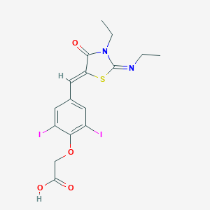 molecular formula C16H16I2N2O4S B329095 (4-{(Z)-[(2E)-3-ethyl-2-(ethylimino)-4-oxo-1,3-thiazolidin-5-ylidene]methyl}-2,6-diiodophenoxy)acetic acid 