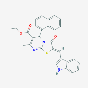 molecular formula C29H23N3O3S B329098 ethyl (2Z)-2-(1H-indol-3-ylmethylidene)-7-methyl-5-(naphthalen-1-yl)-3-oxo-2,3-dihydro-5H-[1,3]thiazolo[3,2-a]pyrimidine-6-carboxylate 