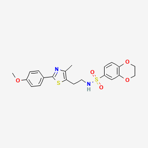 molecular formula C21H22N2O5S2 B3290981 N-{2-[2-(4-methoxyphenyl)-4-methyl-1,3-thiazol-5-yl]ethyl}-2,3-dihydro-1,4-benzodioxine-6-sulfonamide CAS No. 869069-93-2