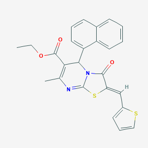 molecular formula C25H20N2O3S2 B329099 ethyl (2Z)-7-methyl-5-(naphthalen-1-yl)-3-oxo-2-(thiophen-2-ylmethylidene)-2,3-dihydro-5H-[1,3]thiazolo[3,2-a]pyrimidine-6-carboxylate 