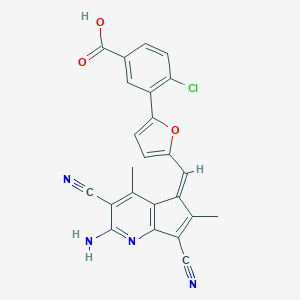 molecular formula C24H15ClN4O3 B329101 3-{5-[(Z)-(2-amino-3,7-dicyano-4,6-dimethyl-5H-cyclopenta[b]pyridin-5-ylidene)methyl]furan-2-yl}-4-chlorobenzoic acid 
