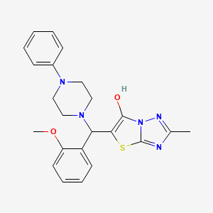 molecular formula C23H25N5O2S B3291038 5-((2-Methoxyphenyl)(4-phenylpiperazin-1-yl)methyl)-2-methylthiazolo[3,2-b][1,2,4]triazol-6-ol CAS No. 869343-79-3