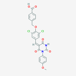 molecular formula C26H18Cl2N2O7 B329104 4-[(2,6-dichloro-4-{(E)-[1-(4-methoxyphenyl)-2,4,6-trioxotetrahydropyrimidin-5(2H)-ylidene]methyl}phenoxy)methyl]benzoic acid 