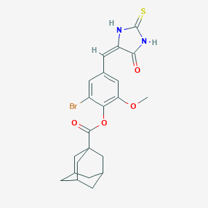 molecular formula C22H23BrN2O4S B329107 2-Bromo-6-methoxy-4-[(5-oxo-2-thioxo-4-imidazolidinylidene)methyl]phenyl 1-adamantanecarboxylate 