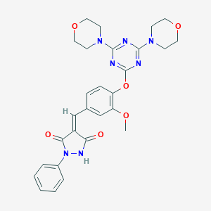 molecular formula C28H29N7O6 B329108 4-(4-{[4,6-Di(4-morpholinyl)-1,3,5-triazin-2-yl]oxy}-3-methoxybenzylidene)-1-phenyl-3,5-pyrazolidinedione 