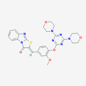 molecular formula C28H27N7O5S B329109 2-(4-{[4,6-di(4-morpholinyl)-1,3,5-triazin-2-yl]oxy}-3-methoxybenzylidene)[1,3]thiazolo[3,2-a]benzimidazol-3(2H)-one 