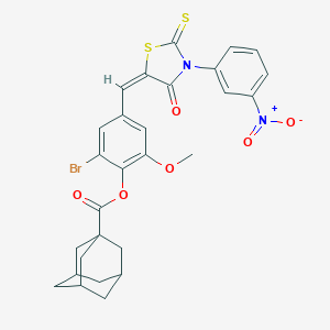 molecular formula C28H25BrN2O6S2 B329114 2-Bromo-4-[(3-{3-nitrophenyl}-4-oxo-2-thioxo-1,3-thiazolidin-5-ylidene)methyl]-6-methoxyphenyl 1-adamantanecarboxylate 