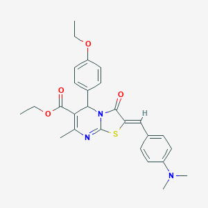 molecular formula C27H29N3O4S B329120 ethyl 2-[4-(dimethylamino)benzylidene]-5-(4-ethoxyphenyl)-7-methyl-3-oxo-2,3-dihydro-5H-[1,3]thiazolo[3,2-a]pyrimidine-6-carboxylate 