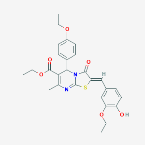 molecular formula C27H28N2O6S B329123 ethyl 2-(3-ethoxy-4-hydroxybenzylidene)-5-(4-ethoxyphenyl)-7-methyl-3-oxo-2,3-dihydro-5H-[1,3]thiazolo[3,2-a]pyrimidine-6-carboxylate 