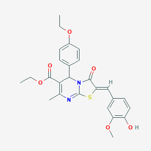 molecular formula C26H26N2O6S B329124 ethyl 5-(4-ethoxyphenyl)-2-(4-hydroxy-3-methoxybenzylidene)-7-methyl-3-oxo-2,3-dihydro-5H-[1,3]thiazolo[3,2-a]pyrimidine-6-carboxylate 