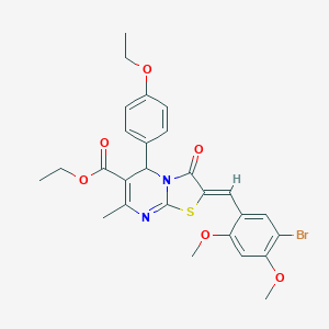 molecular formula C27H27BrN2O6S B329125 ethyl 2-(5-bromo-2,4-dimethoxybenzylidene)-5-(4-ethoxyphenyl)-7-methyl-3-oxo-2,3-dihydro-5H-[1,3]thiazolo[3,2-a]pyrimidine-6-carboxylate 