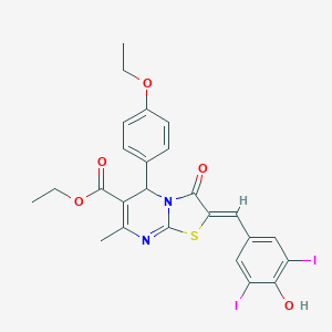 molecular formula C25H22I2N2O5S B329127 ethyl 5-(4-ethoxyphenyl)-2-(4-hydroxy-3,5-diiodobenzylidene)-7-methyl-3-oxo-2,3-dihydro-5H-[1,3]thiazolo[3,2-a]pyrimidine-6-carboxylate 
