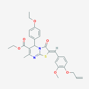 molecular formula C29H30N2O6S B329128 ethyl 2-[4-(allyloxy)-3-methoxybenzylidene]-5-(4-ethoxyphenyl)-7-methyl-3-oxo-2,3-dihydro-5H-[1,3]thiazolo[3,2-a]pyrimidine-6-carboxylate 