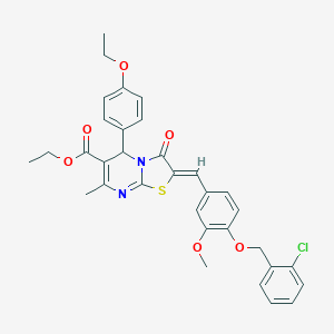 molecular formula C33H31ClN2O6S B329130 ethyl 2-{4-[(2-chlorobenzyl)oxy]-3-methoxybenzylidene}-5-(4-ethoxyphenyl)-7-methyl-3-oxo-2,3-dihydro-5H-[1,3]thiazolo[3,2-a]pyrimidine-6-carboxylate 