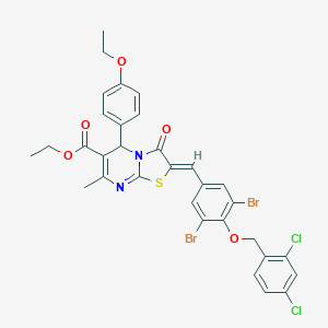 molecular formula C32H26Br2Cl2N2O5S B329133 ethyl 2-{3,5-dibromo-4-[(2,4-dichlorobenzyl)oxy]benzylidene}-5-(4-ethoxyphenyl)-7-methyl-3-oxo-2,3-dihydro-5H-[1,3]thiazolo[3,2-a]pyrimidine-6-carboxylate 