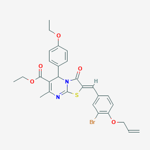 molecular formula C28H27BrN2O5S B329134 ethyl2-[4-(allyloxy)-3-bromobenzylidene]-5-(4-ethoxyphenyl)-7-methyl-3-oxo-2,3-dihydro-5H-[1,3]thiazolo[3,2-a]pyrimidine-6-carboxylate 
