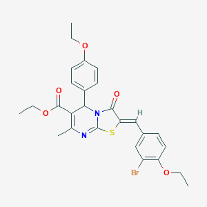 molecular formula C27H27BrN2O5S B329135 ethyl 2-(3-bromo-4-ethoxybenzylidene)-5-(4-ethoxyphenyl)-7-methyl-3-oxo-2,3-dihydro-5H-[1,3]thiazolo[3,2-a]pyrimidine-6-carboxylate 