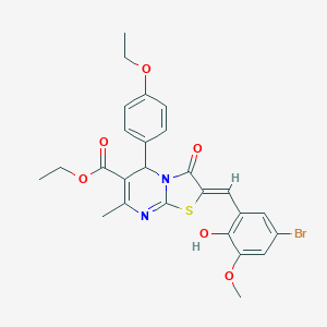 molecular formula C26H25BrN2O6S B329136 ethyl (2Z)-2-(5-bromo-2-hydroxy-3-methoxybenzylidene)-5-(4-ethoxyphenyl)-7-methyl-3-oxo-2,3-dihydro-5H-[1,3]thiazolo[3,2-a]pyrimidine-6-carboxylate 