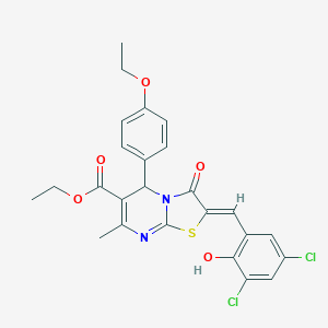 molecular formula C25H22Cl2N2O5S B329138 ethyl (2Z)-2-(3,5-dichloro-2-hydroxybenzylidene)-5-(4-ethoxyphenyl)-7-methyl-3-oxo-2,3-dihydro-5H-[1,3]thiazolo[3,2-a]pyrimidine-6-carboxylate 