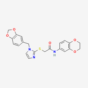 molecular formula C21H19N3O5S B3291405 2-((1-(benzo[d][1,3]dioxol-5-ylmethyl)-1H-imidazol-2-yl)thio)-N-(2,3-dihydrobenzo[b][1,4]dioxin-6-yl)acetamide CAS No. 872590-16-4