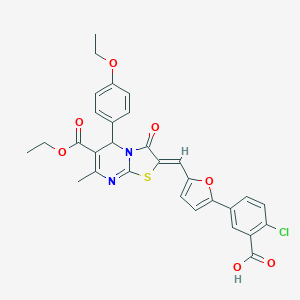 2-chloro-5-(5-{(Z)-[6-(ethoxycarbonyl)-5-(4-ethoxyphenyl)-7-methyl-3-oxo-5H-[1,3]thiazolo[3,2-a]pyrimidin-2(3H)-ylidene]methyl}furan-2-yl)benzoic acid