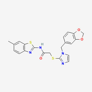 molecular formula C21H18N4O3S2 B3291415 2-((1-(benzo[d][1,3]dioxol-5-ylmethyl)-1H-imidazol-2-yl)thio)-N-(6-methylbenzo[d]thiazol-2-yl)acetamide CAS No. 872590-21-1