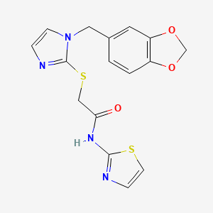 molecular formula C16H14N4O3S2 B3291418 2-[1-(1,3-benzodioxol-5-ylmethyl)imidazol-2-yl]sulfanyl-N-(1,3-thiazol-2-yl)acetamide CAS No. 872590-22-2