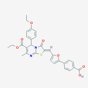 4-{5-[(6-(ethoxycarbonyl)-5-(4-ethoxyphenyl)-7-methyl-3-oxo-5H-[1,3]thiazolo[3,2-a]pyrimidin-2(3H)-ylidene)methyl]-2-furyl}benzoic acid
