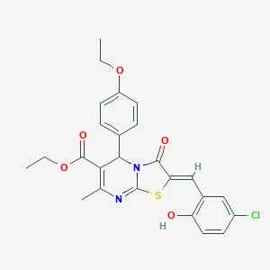 molecular formula C25H23ClN2O5S B329143 ethyl 2-(5-chloro-2-hydroxybenzylidene)-5-(4-ethoxyphenyl)-7-methyl-3-oxo-2,3-dihydro-5H-[1,3]thiazolo[3,2-a]pyrimidine-6-carboxylate 