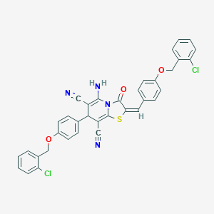 molecular formula C36H24Cl2N4O3S B329144 5-amino-2-{4-[(2-chlorobenzyl)oxy]benzylidene}-7-{4-[(2-chlorobenzyl)oxy]phenyl}-3-oxo-2,3-dihydro-7H-[1,3]thiazolo[3,2-a]pyridine-6,8-dicarbonitrile 