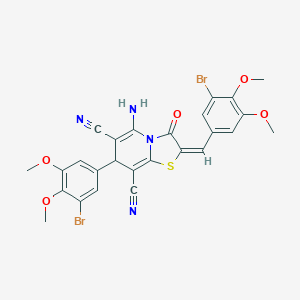 molecular formula C26H20Br2N4O5S B329146 5-amino-2-(3-bromo-4,5-dimethoxybenzylidene)-7-(3-bromo-4,5-dimethoxyphenyl)-3-oxo-2,3-dihydro-7H-[1,3]thiazolo[3,2-a]pyridine-6,8-dicarbonitrile 