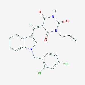 molecular formula C23H17Cl2N3O3 B329152 1-allyl-5-{[1-(2,4-dichlorobenzyl)-1H-indol-3-yl]methylene}-2,4,6(1H,3H,5H)-pyrimidinetrione 