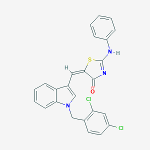 (5E)-2-anilino-5-[[1-[(2,4-dichlorophenyl)methyl]indol-3-yl]methylidene]-1,3-thiazol-4-one