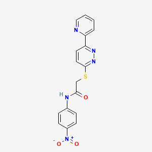 molecular formula C17H13N5O3S B3291540 N-(4-nitrophenyl)-2-((6-(pyridin-2-yl)pyridazin-3-yl)thio)acetamide CAS No. 872987-58-1