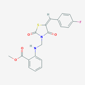 molecular formula C19H15FN2O4S B329155 Methyl2-({[5-(4-fluorobenzylidene)-2,4-dioxo-1,3-thiazolidin-3-yl]methyl}amino)benzoate 