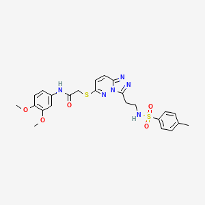 molecular formula C24H26N6O5S2 B3291559 N-(3,4-Dimethoxyphenyl)-2-({3-[2-(4-methylbenzenesulfonamido)ethyl]-[1,2,4]triazolo[4,3-B]pyridazin-6-YL}sulfanyl)acetamide CAS No. 872997-93-8