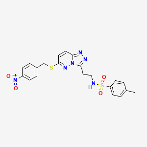 molecular formula C21H20N6O4S2 B3291565 4-methyl-N-(2-(6-((4-nitrobenzyl)thio)-[1,2,4]triazolo[4,3-b]pyridazin-3-yl)ethyl)benzenesulfonamide CAS No. 872998-24-8